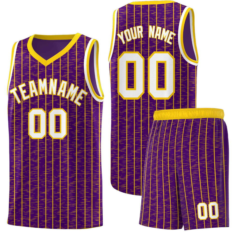 Custom Purple Custom Gray Pinstripe Retro Sets Uniform Basketball Jersey