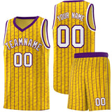 Custom Gold Custom Gray Pinstripe Retro Sets Uniform Basketball Jersey