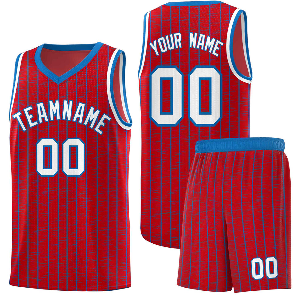 Custom Red Custom Gray Pinstripe Retro Sets Uniform Basketball Jersey