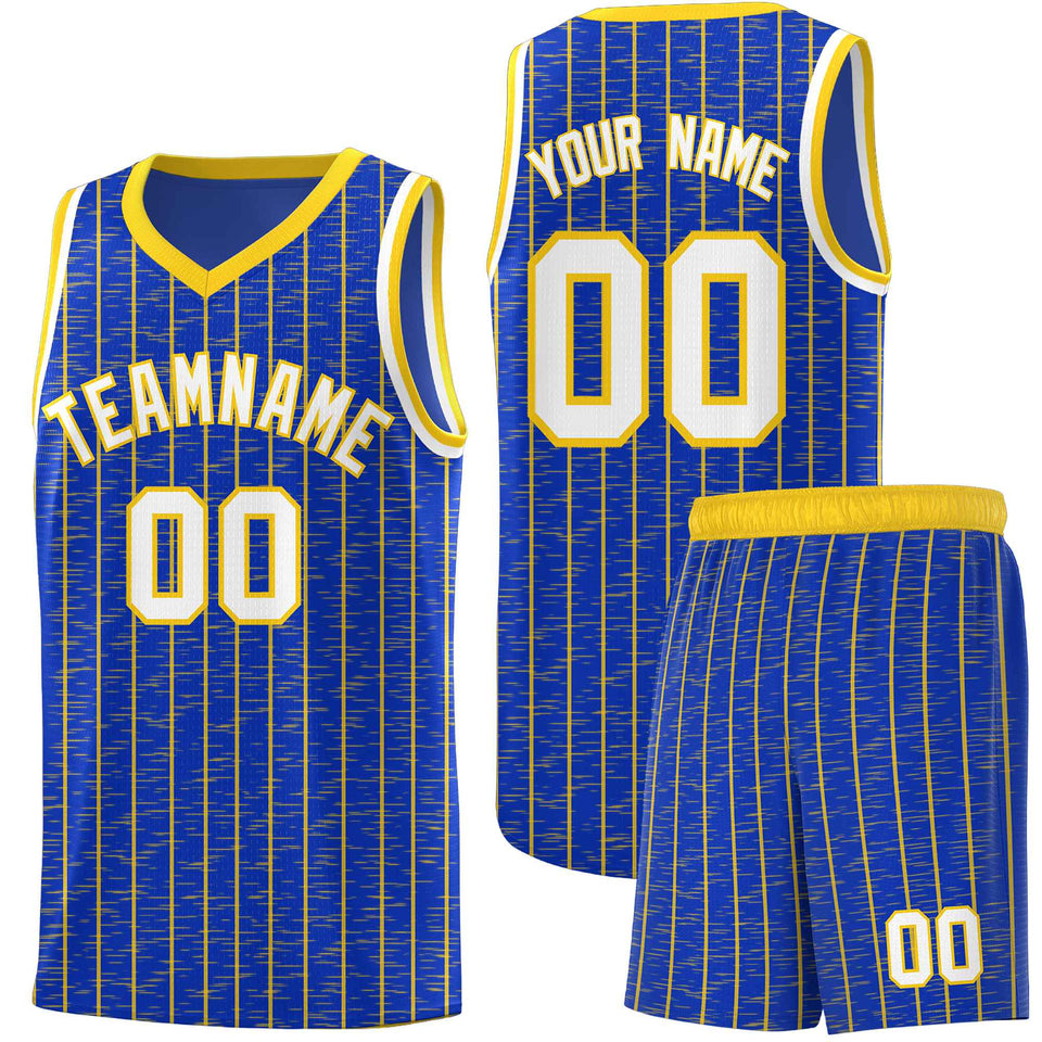 Custom Royal Blue Custom Gray Pinstripe Retro Sets Uniform Basketball Jersey