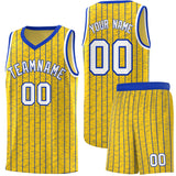 Custom Gold Custom Gray Pinstripe Retro Sets Uniform Basketball Jersey