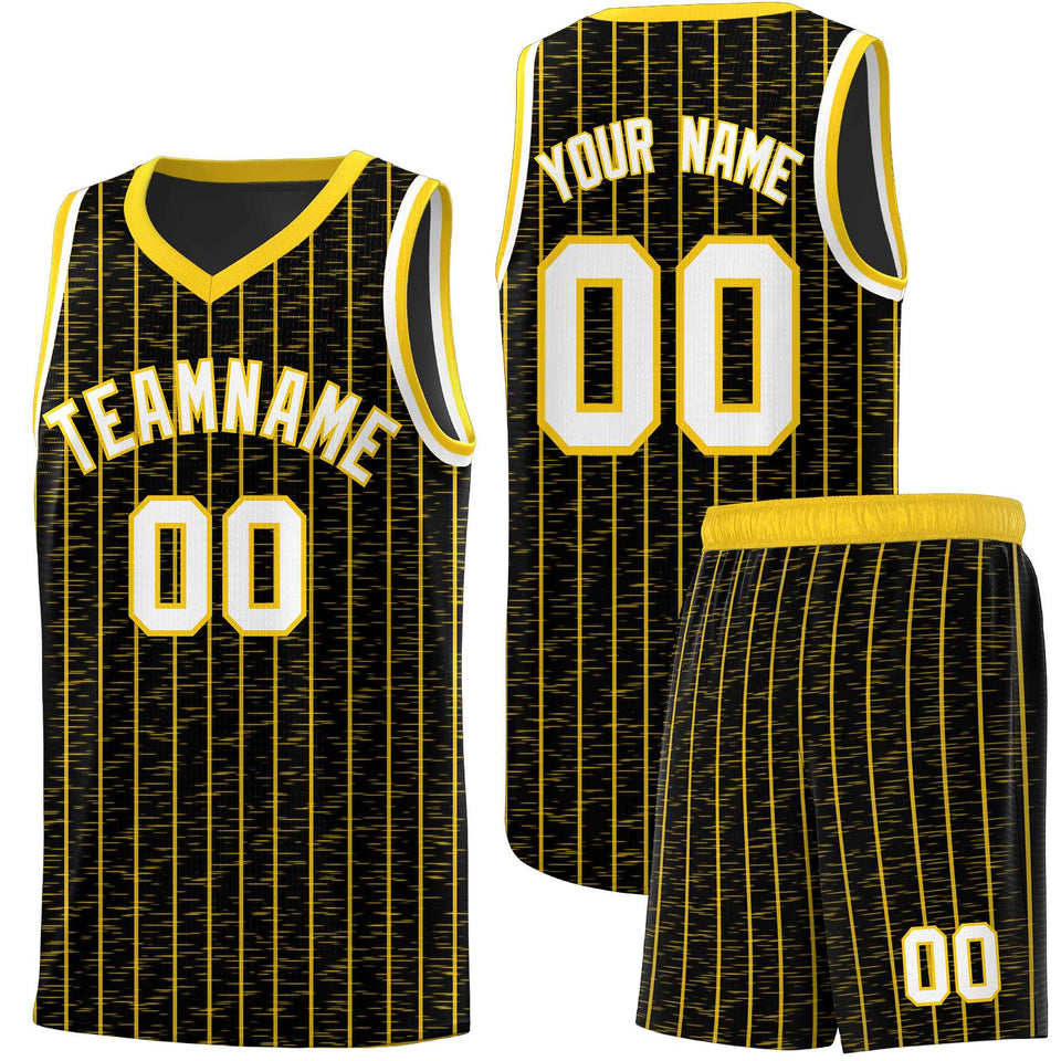 Custom Black Custom Gray Pinstripe Retro Sets Uniform Basketball Jersey