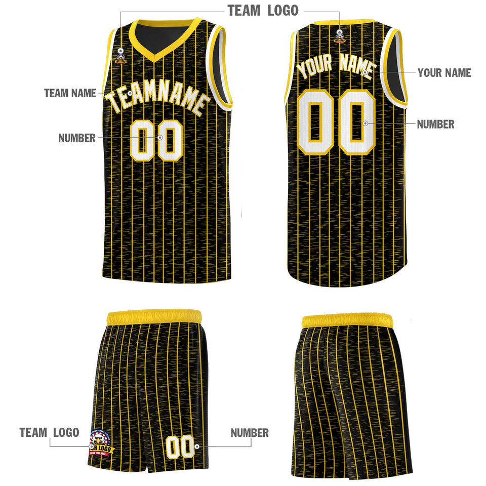 Custom Black Custom Gray Pinstripe Retro Sets Uniform Basketball Jersey