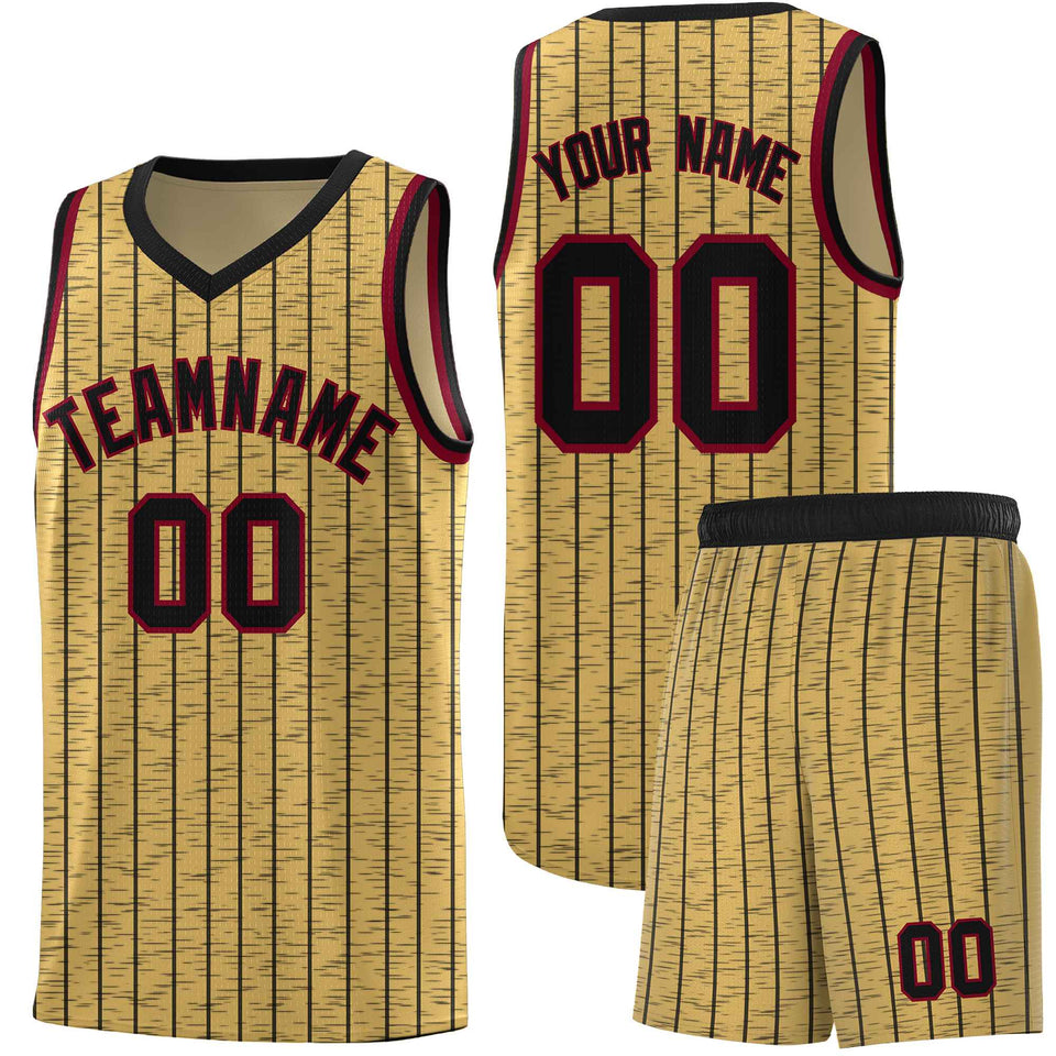 Custom Old Gold Custom Gray Pinstripe Retro Sets Uniform Basketball Jersey