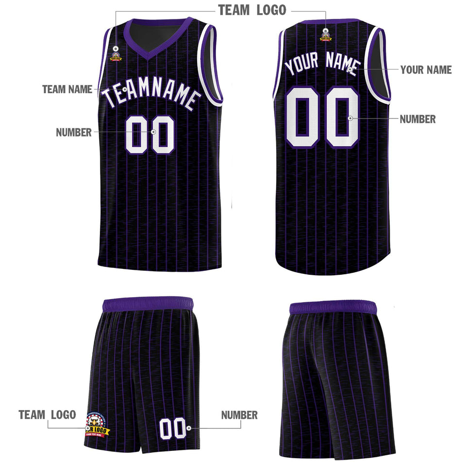 Custom Black Custom Gray Pinstripe Retro Sets Uniform Basketball Jersey