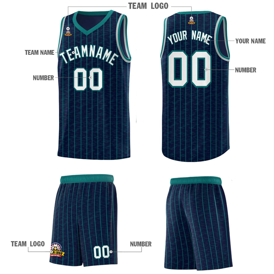 Custom Navy Custom Gray Pinstripe Retro Sets Uniform Basketball Jersey