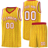 Custom Gold Custom Gray Pinstripe Retro Sets Uniform Basketball Jersey