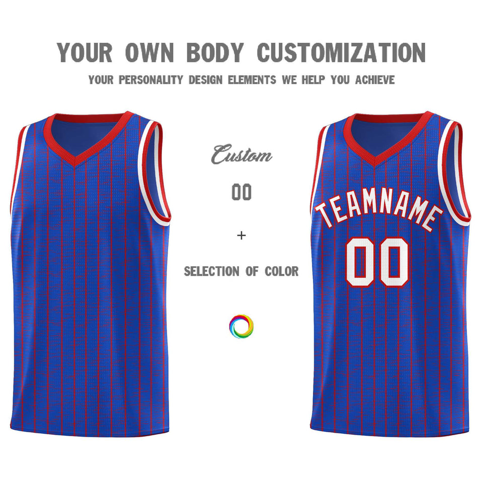 Custom Royal Blue Custom Gray Pinstripe Retro Sets Uniform Basketball Jersey