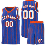 Custom Royal Blue Custom Gray Pinstripe Retro Sets Uniform Basketball Jersey