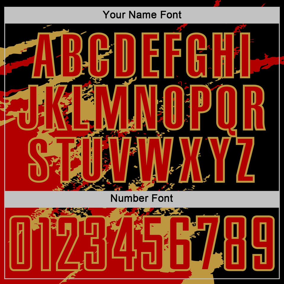 Custom Black Red-Old Gold Abstract Fragment Art Splash Sports Sublimation Soccer Uniform Jersey