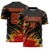 Custom Black Red-Old Gold Abstract Fragment Art Splash Sports Sublimation Soccer Uniform Jersey