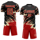 Custom Black Red-Cream Abstract Fragment Art Splash Sports Sublimation Soccer Uniform Jersey