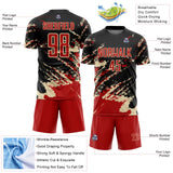 Custom Black Red-Cream Abstract Fragment Art Splash Sports Sublimation Soccer Uniform Jersey