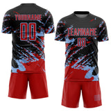 Custom Black Red-Light Blue Abstract Fragment Art Splash Sports Sublimation Soccer Uniform Jersey
