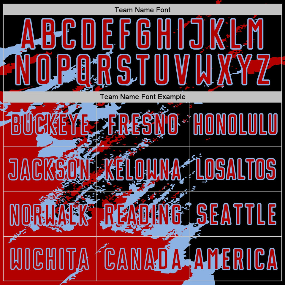 Custom Black Red-Light Blue Abstract Fragment Art Splash Sports Sublimation Soccer Uniform Jersey