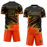 Custom Black Orange-Old Gold Abstract Fragment Art Splash Sports Sublimation Soccer Uniform Jersey