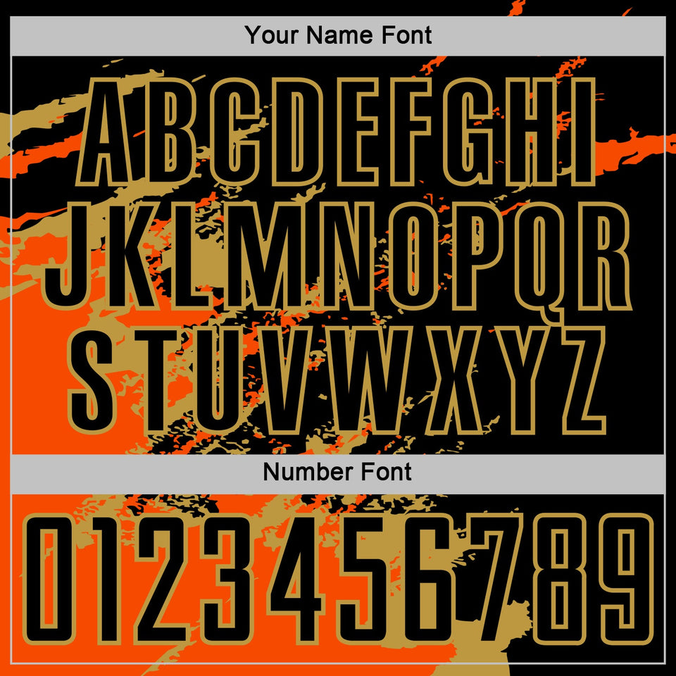 Custom Black Orange-Old Gold Abstract Fragment Art Splash Sports Sublimation Soccer Uniform Jersey