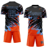 Custom Black Orange-Powder Blue Abstract Fragment Art Splash Sports Sublimation Soccer Uniform Jersey