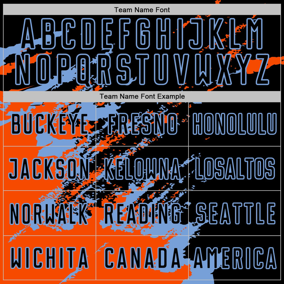 Custom Black Orange-Powder Blue Abstract Fragment Art Splash Sports Sublimation Soccer Uniform Jersey