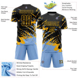 Custom Black Light Blue-Gold Abstract Fragment Art Splash Sports Sublimation Soccer Uniform Jersey