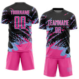Custom Black Pink-Light Blue Abstract Fragment Art Splash Sports Sublimation Soccer Uniform Jersey