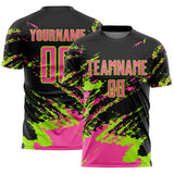Custom Black Pink-Neon Green Abstract Fragment Art Splash Sports Sublimation Soccer Uniform Jersey