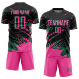 Custom Black Pink-Kelly Green Abstract Fragment Art Splash Sports Sublimation Soccer Uniform Jersey