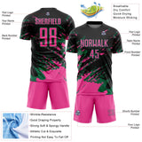 Custom Black Pink-Kelly Green Abstract Fragment Art Splash Sports Sublimation Soccer Uniform Jersey