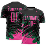 Custom Black Pink-Kelly Green Abstract Fragment Art Splash Sports Sublimation Soccer Uniform Jersey