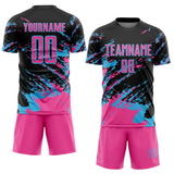 Custom Black Pink-Sky Blue Abstract Fragment Art Splash Sports Sublimation Soccer Uniform Jersey