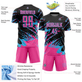 Custom Black Pink-Sky Blue Abstract Fragment Art Splash Sports Sublimation Soccer Uniform Jersey
