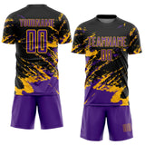 Custom Black Purple-Gold Abstract Fragment Art Splash Sports Sublimation Soccer Uniform Jersey