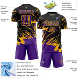 Custom Black Purple-Gold Abstract Fragment Art Splash Sports Sublimation Soccer Uniform Jersey