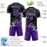 Custom Black Purple-Gray Abstract Fragment Art Splash Sports Sublimation Soccer Uniform Jersey