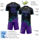 Custom Black Purple-Teal Abstract Fragment Art Splash Sports Sublimation Soccer Uniform Jersey