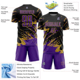 Custom Black Purple-Old Gold Abstract Fragment Art Splash Sports Sublimation Soccer Uniform Jersey