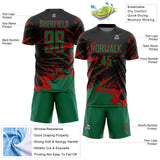Custom Black Kelly Green-Red Abstract Fragment Art Splash Sports Sublimation Soccer Uniform Jersey