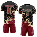 Custom Black Crimson-Cream Abstract Fragment Art Splash Sports Sublimation Soccer Uniform Jersey