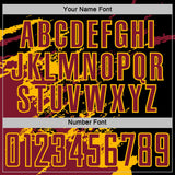 Custom Black Crimson-Gold Abstract Fragment Art Splash Sports Sublimation Soccer Uniform Jersey