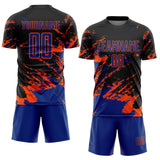 Custom Black Royal-Orange Abstract Fragment Art Splash Sports Sublimation Soccer Uniform Jersey