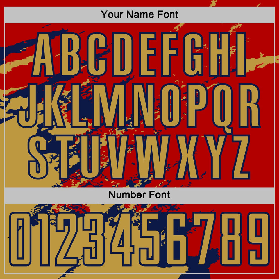 Custom Red Old Gold-Navy Abstract Fragment Art Splash Sports Sublimation Soccer Uniform Jersey