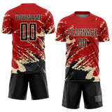 Custom Red Black-Cream Abstract Fragment Art Splash Sports Sublimation Soccer Uniform Jersey