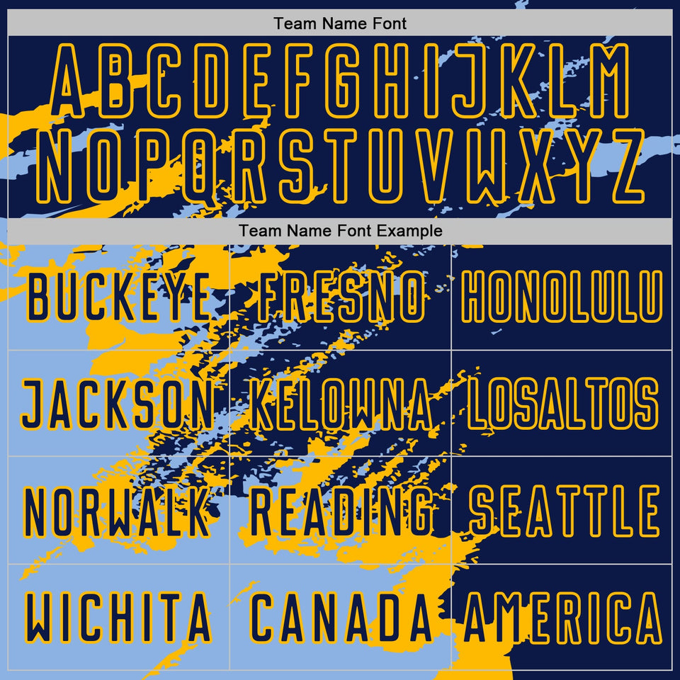 Custom Navy Light Blue-Gold Abstract Fragment Art Splash Sports Sublimation Soccer Uniform Jersey