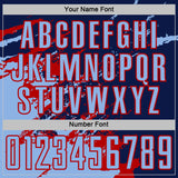 Custom Navy Light Blue-Red Abstract Fragment Art Splash Sports Sublimation Soccer Uniform Jersey