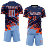 Custom Navy Light Blue-Orange Abstract Fragment Art Splash Sports Sublimation Soccer Uniform Jersey