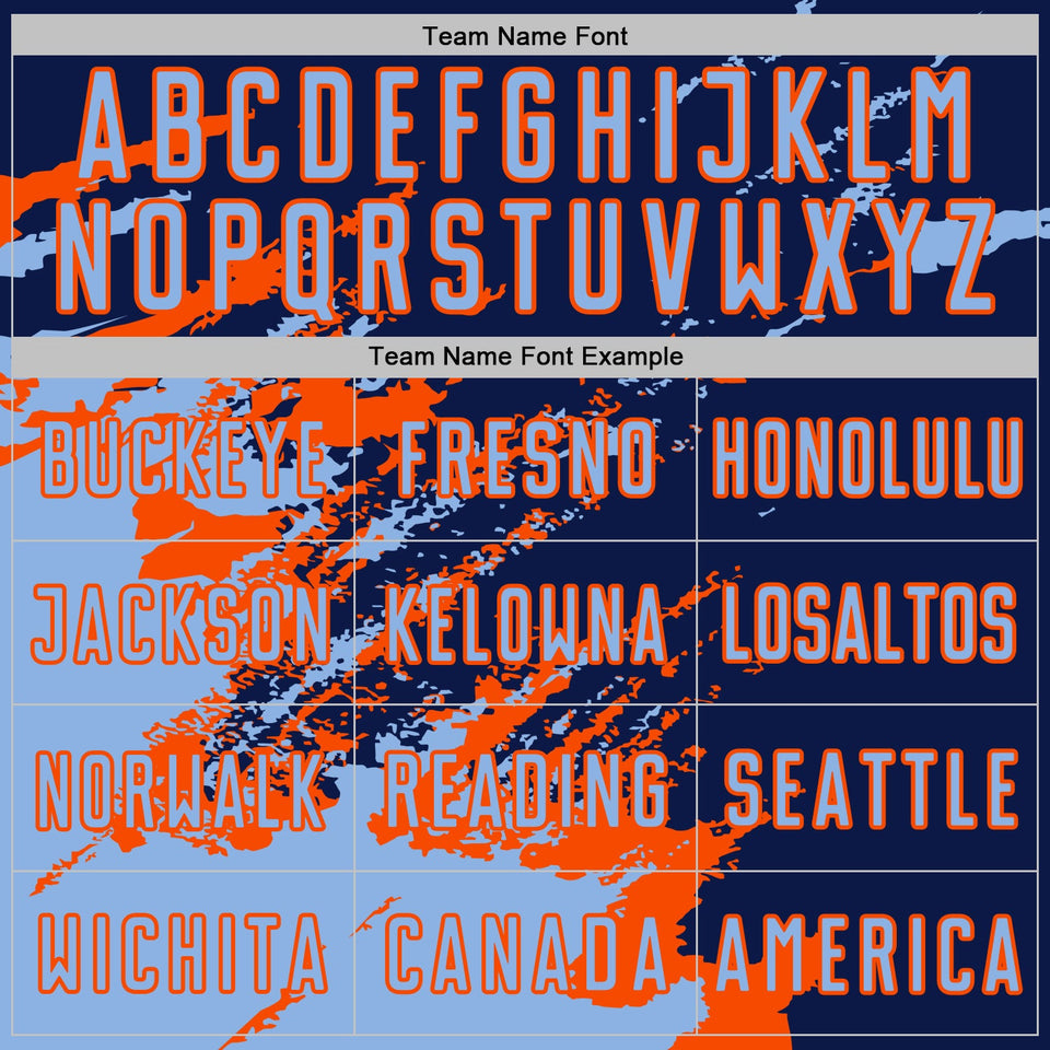 Custom Navy Light Blue-Orange Abstract Fragment Art Splash Sports Sublimation Soccer Uniform Jersey