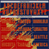 Custom Navy Red-Old Gold Abstract Fragment Art Splash Sports Sublimation Soccer Uniform Jersey