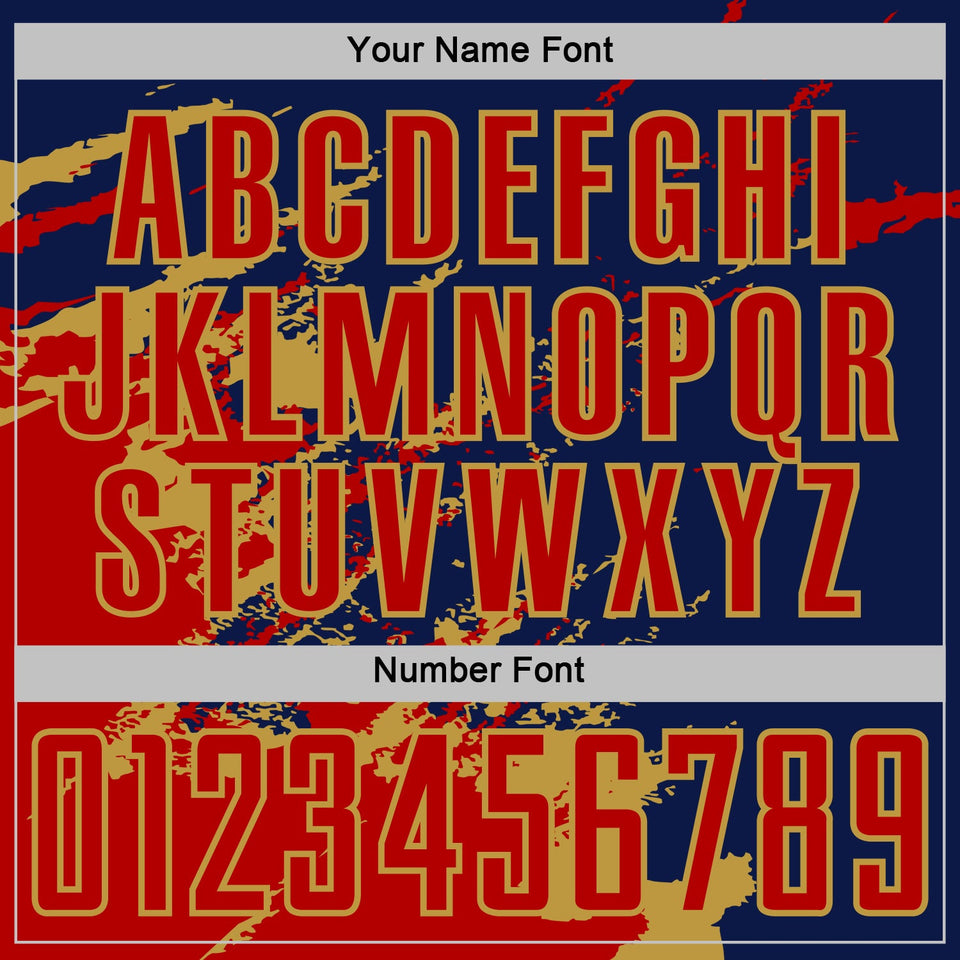 Custom Navy Red-Old Gold Abstract Fragment Art Splash Sports Sublimation Soccer Uniform Jersey