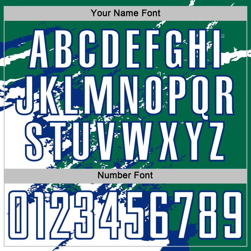 Custom Kelly Green White-Royal Abstract Fragment Art Splash Sports Sublimation Soccer Uniform Jersey