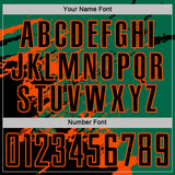 Custom Kelly Green Black-Orange Abstract Fragment Art Splash Sports Sublimation Soccer Uniform Jersey
